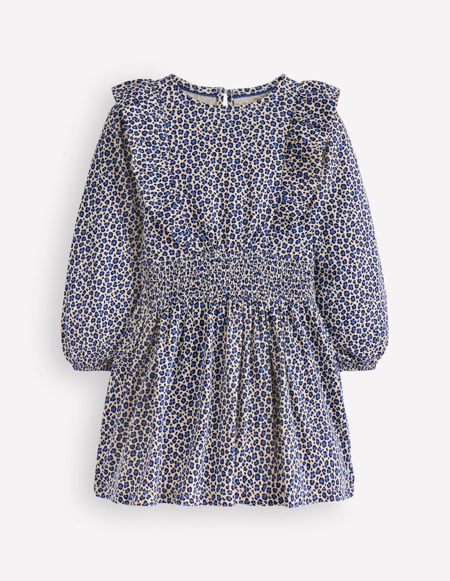Suki Shirred Jersey Dress-Blue Leopard