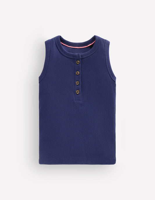 Henley Ribbed Vest-College Navy
