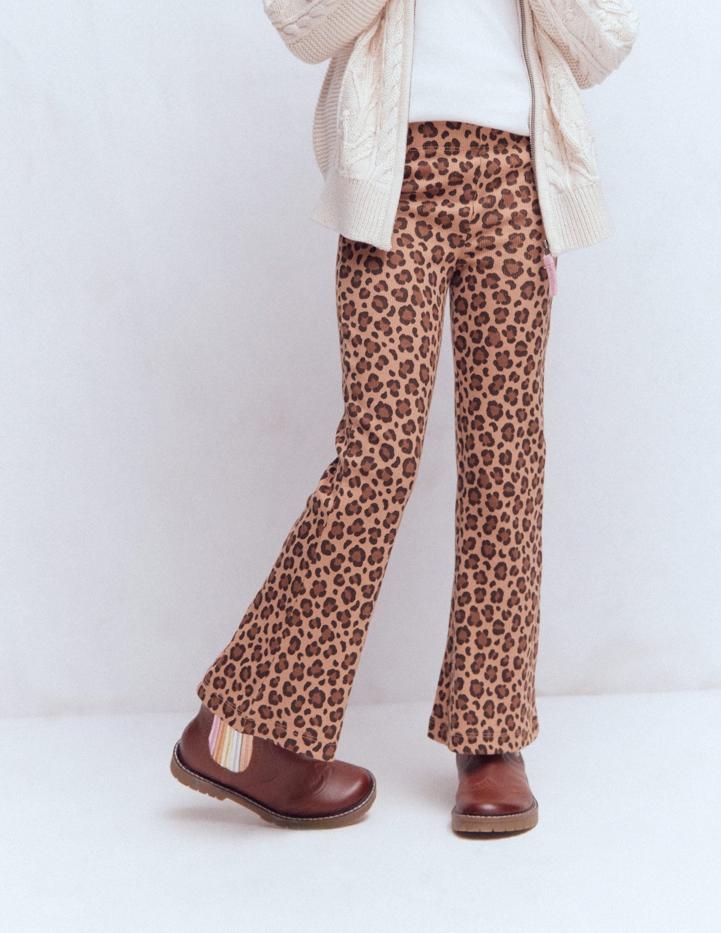 Ribbed Flared Leggings-Leopard