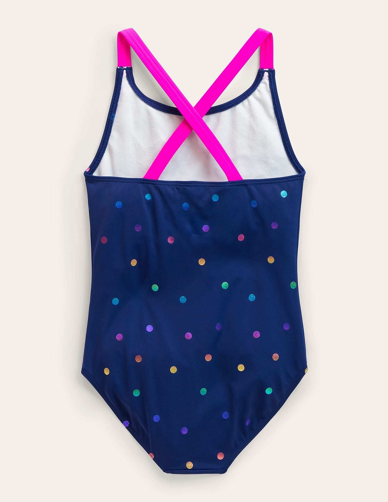 Cross-Back Printed Swimsuit-Rainbow Foil Confetti Spot