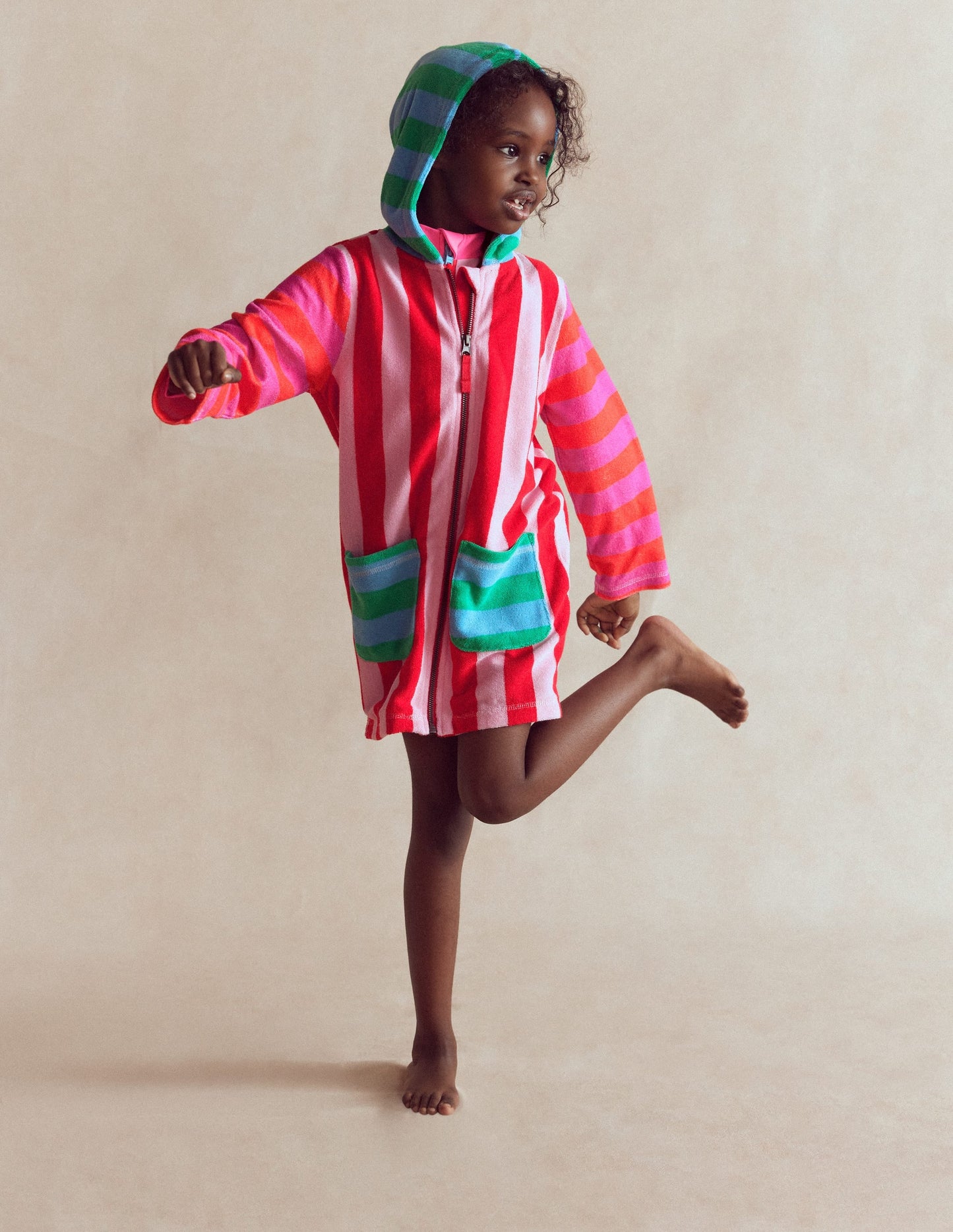 Romie Towelling Zip Throw-On-Multi Stripe