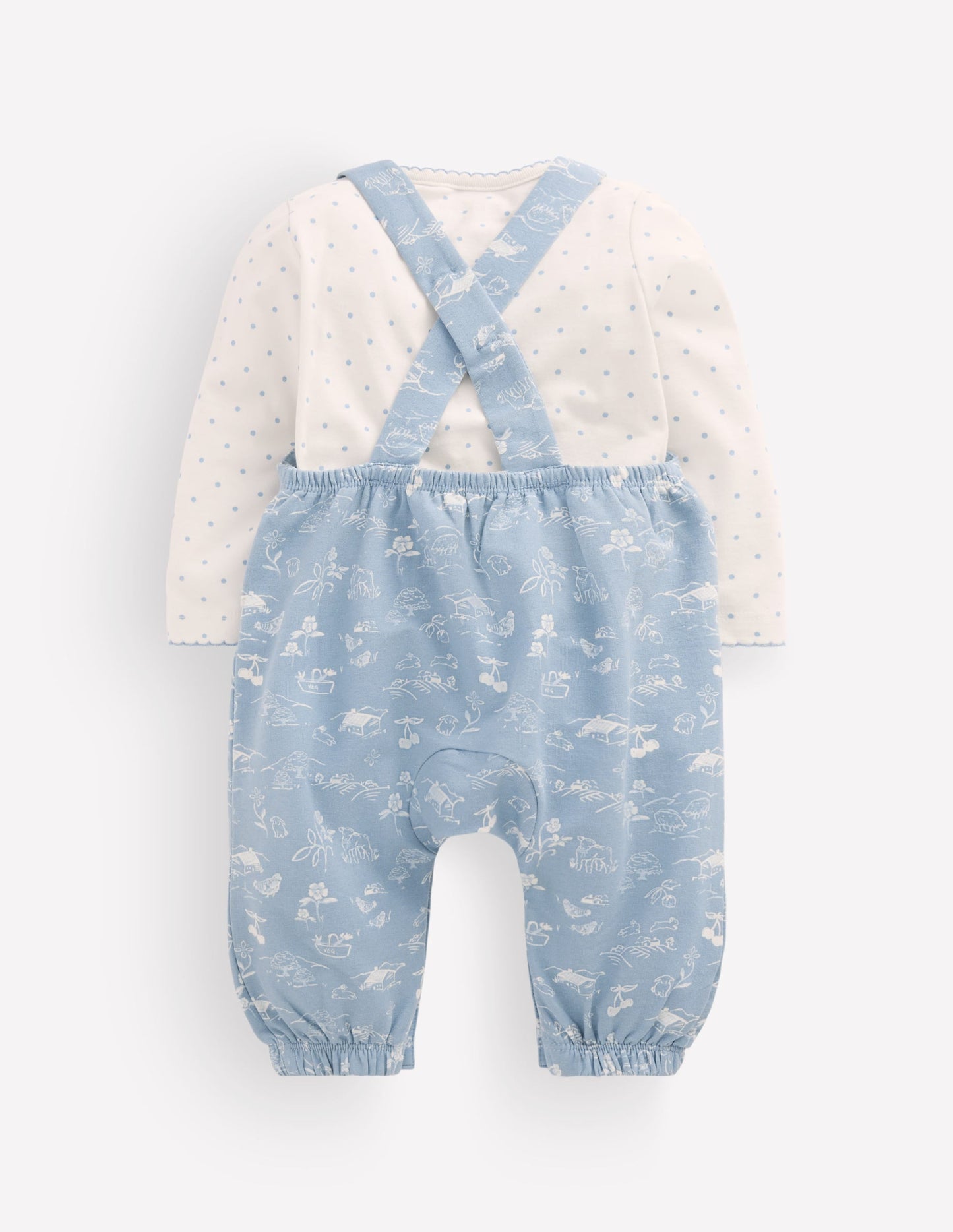 Jersey Dungarees Set-Blue Linear Farm