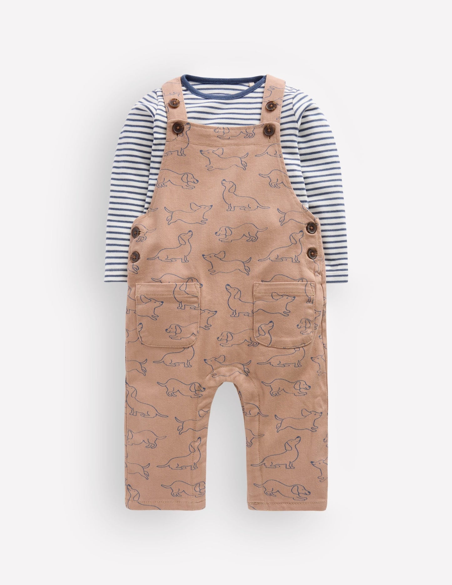 Long Sleeve Dungaree Set-Brown Puppy