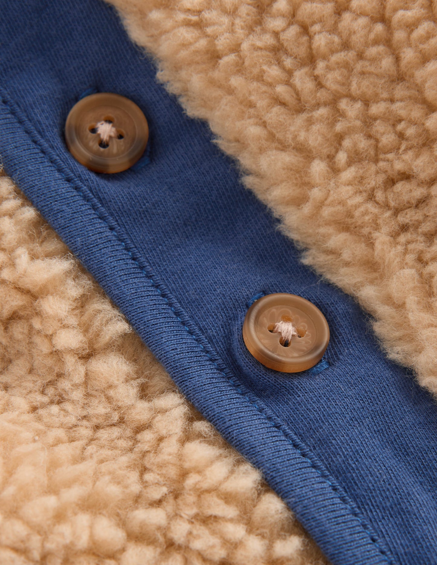 Cosy Borg Button-Down Jacket-Brown/Blue