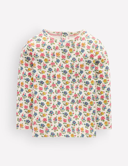 Cotton Pointelle Top-Multi Floral Print