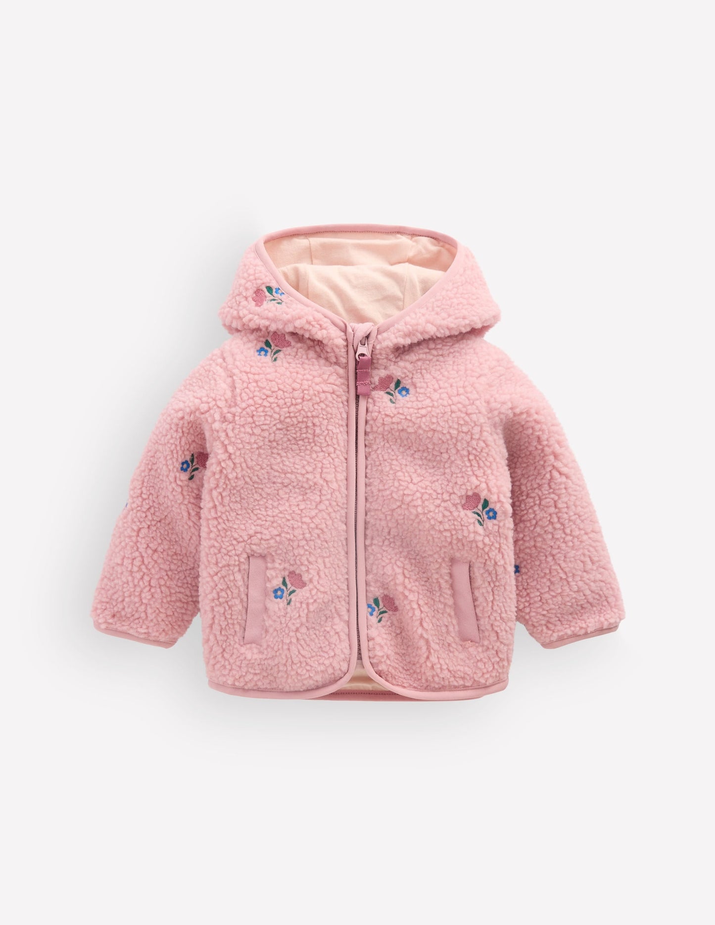 Embroidered Borg Jacket-Pink Floral