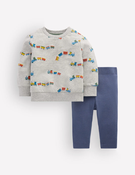 Sweatshirt & Legging Set-Grey Marl Trains