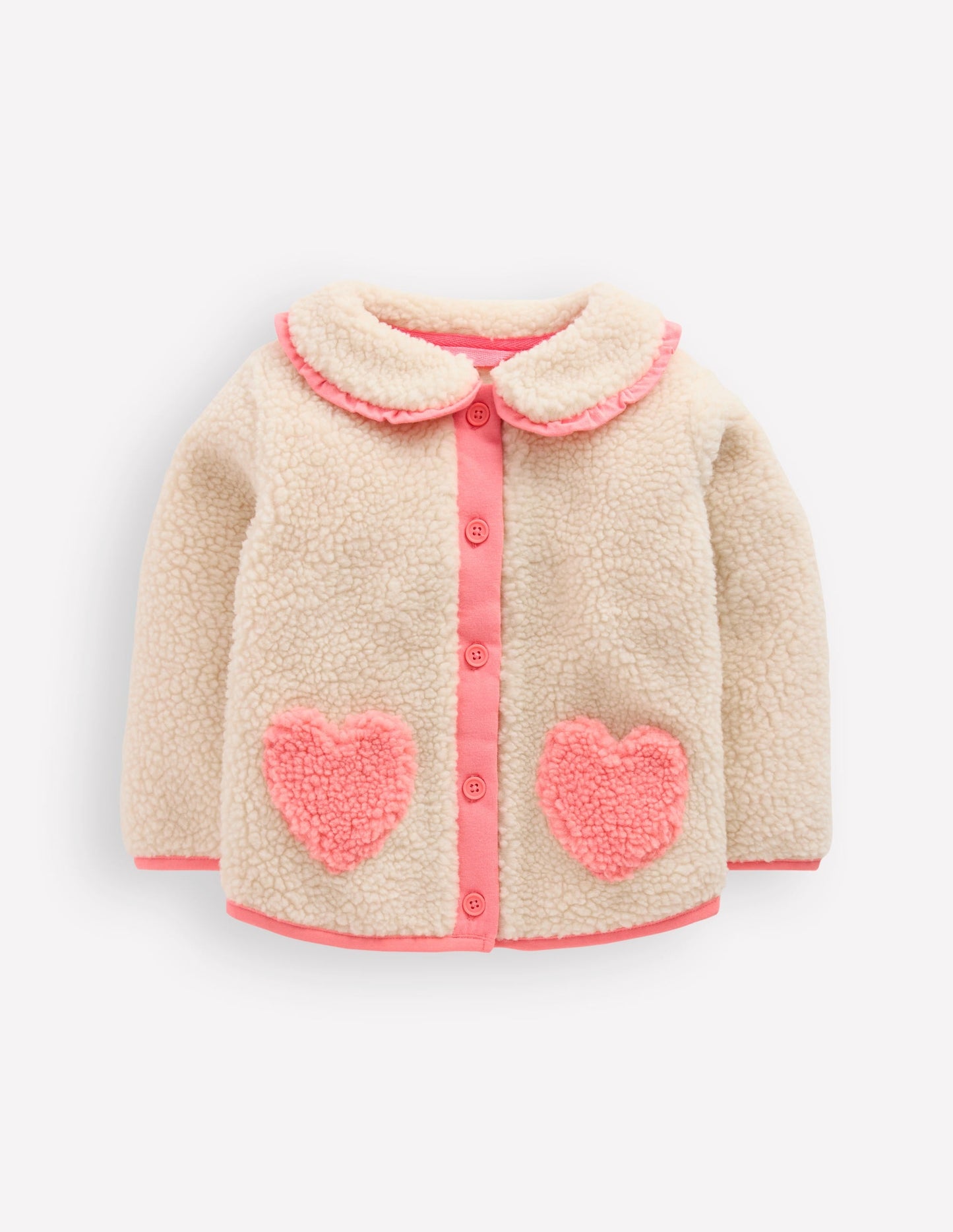Borg Collared Jacket-Neutral/Pink Heart
