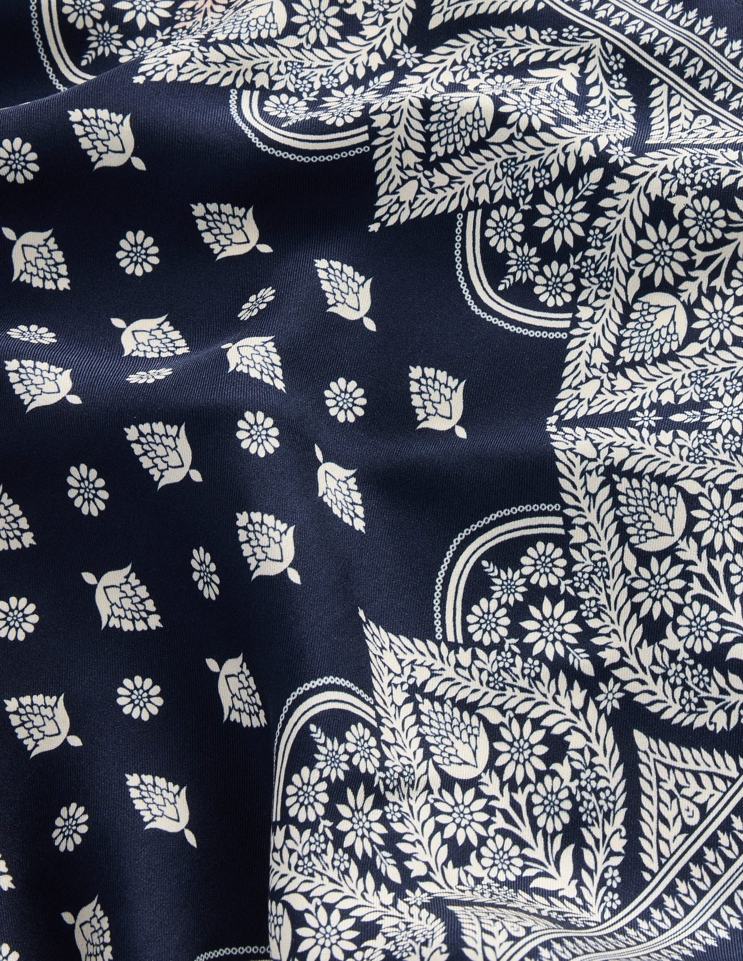 Elisabeth Silk Square Scarf-French Navy, Ornate Gardenia