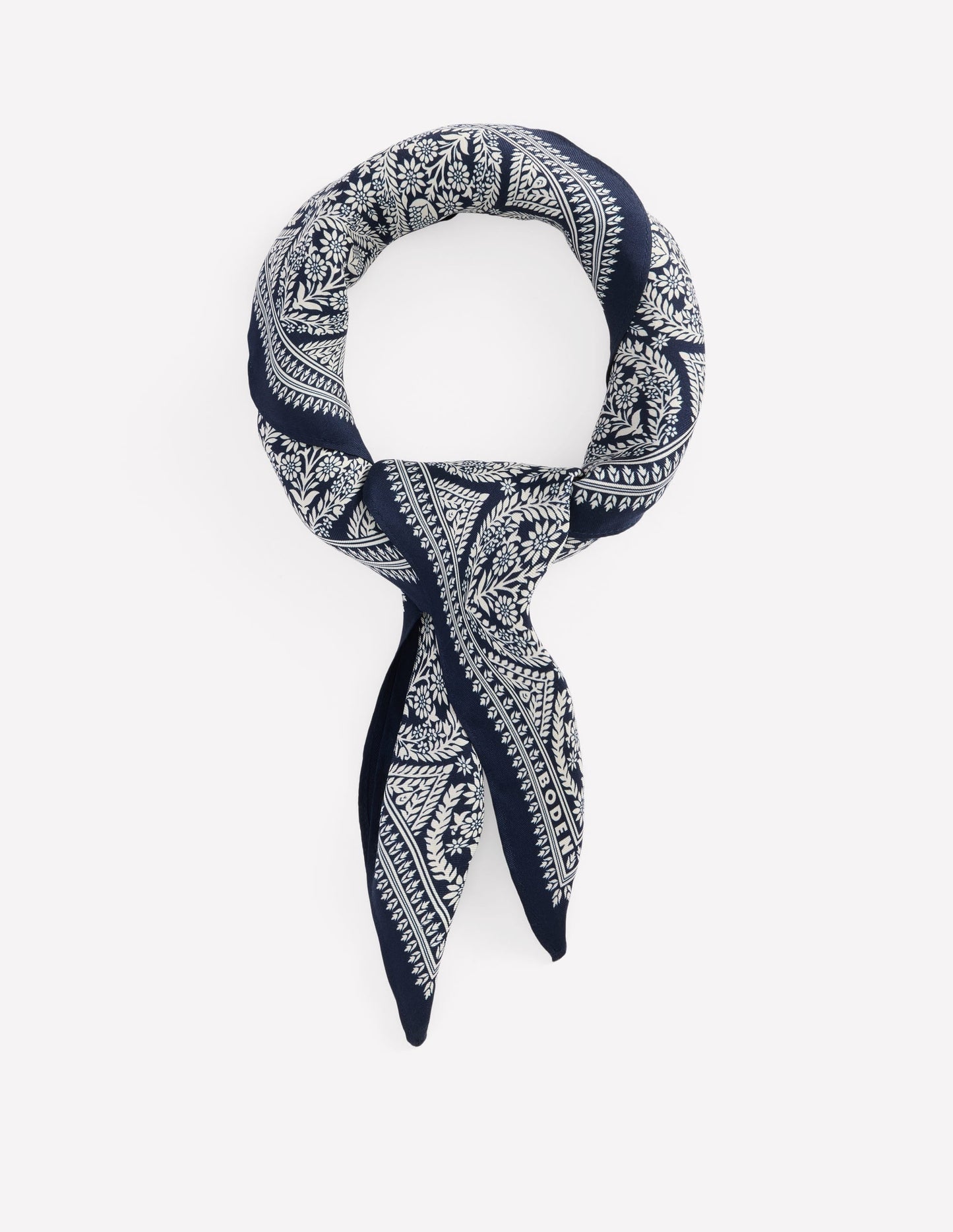 Elisabeth Silk Square Scarf-French Navy, Ornate Gardenia