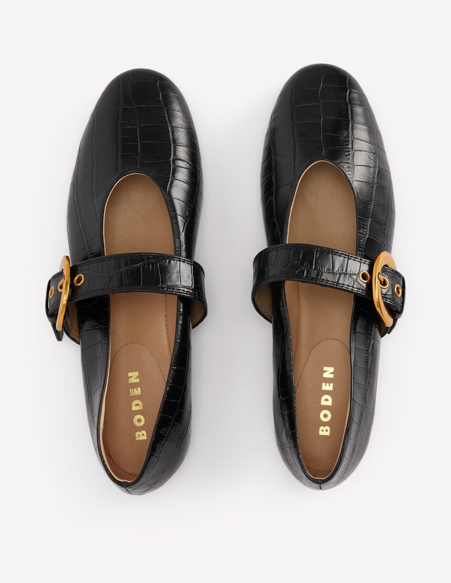 Kylie Flat Buckle Mary Janes-Black Croc Embossed