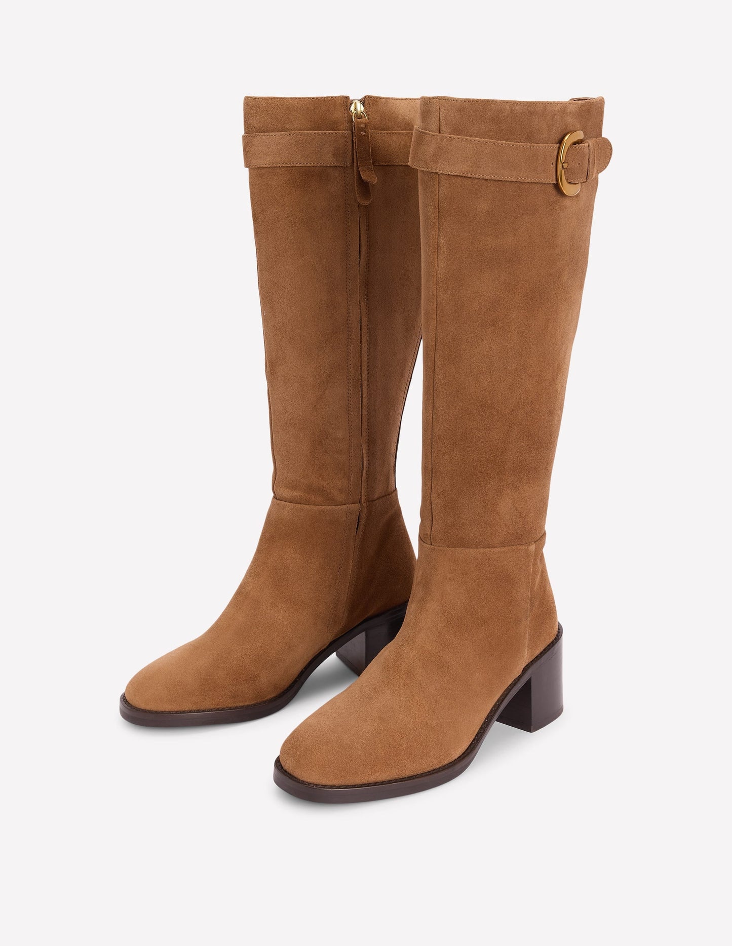 Buckle Detail Knee Boot-Cognac