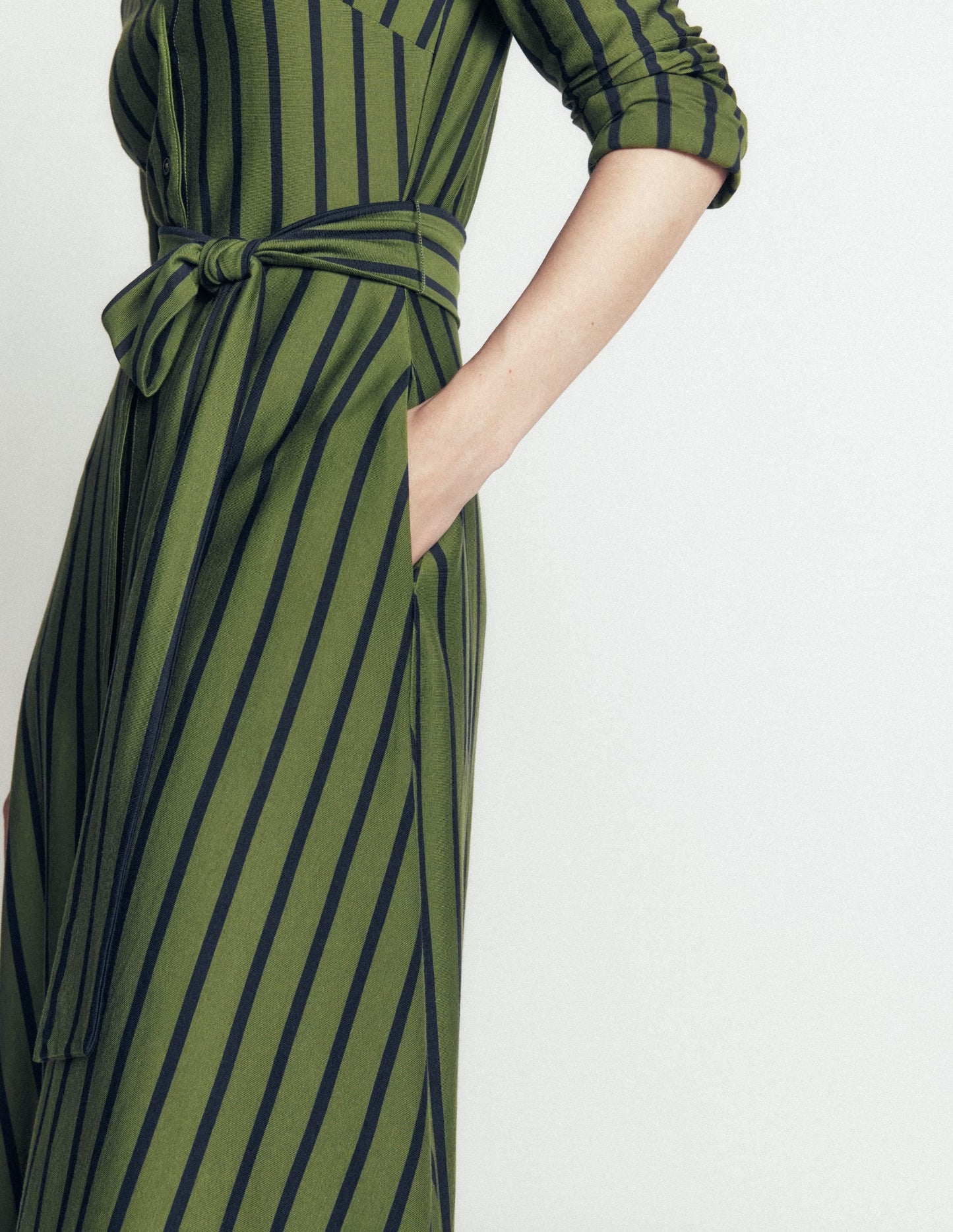 Marcia Jersey Shirt Dress-Chive and Navy Stripe