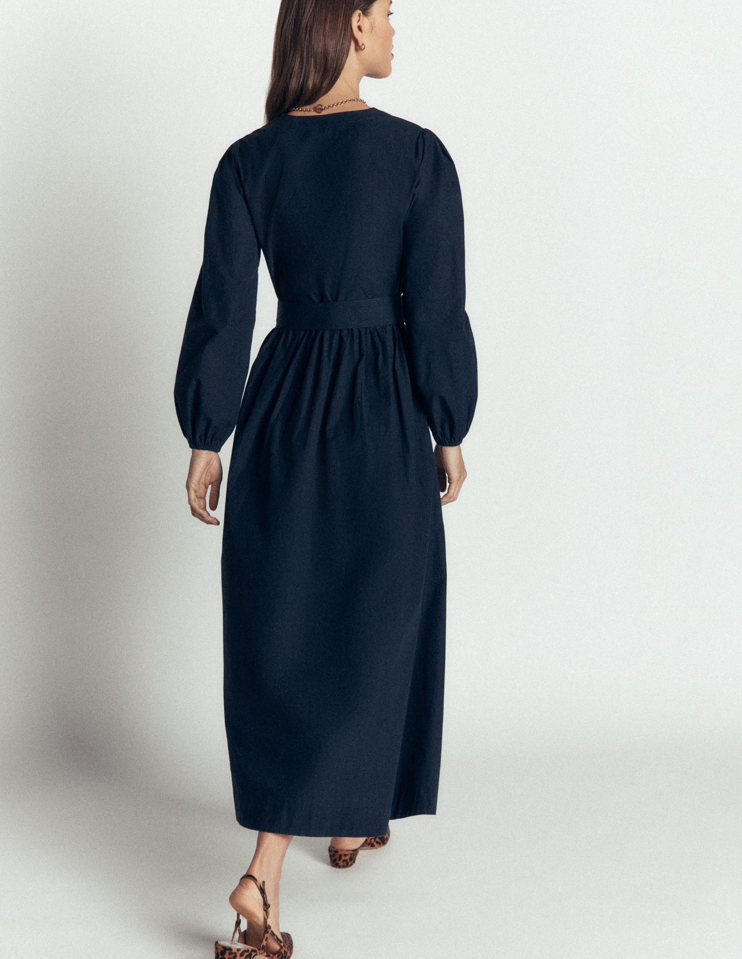 Nicola Cotton Midi Dress-Navy