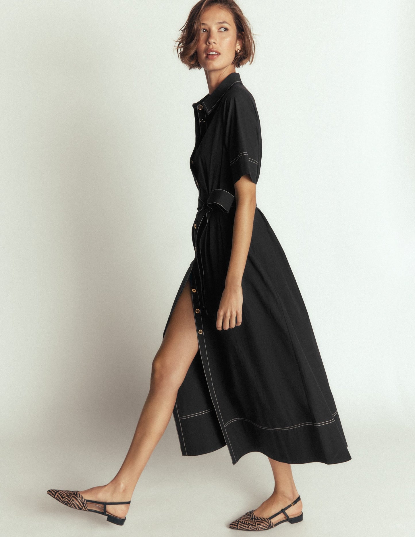 Sarah Cotton Midi Shirt Dress-Black