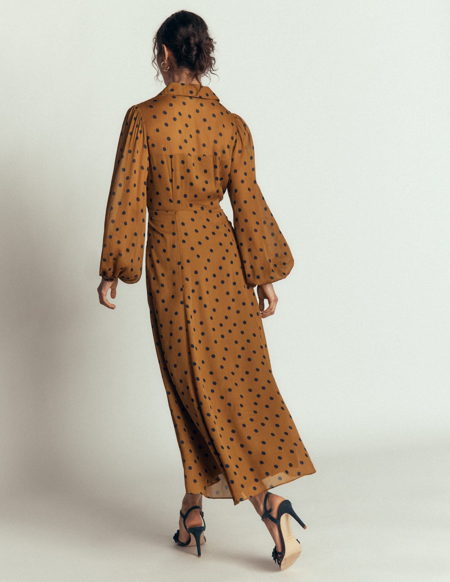 Sheer Yoke Shirt Dress-Rubber and Navy, Painted Dot