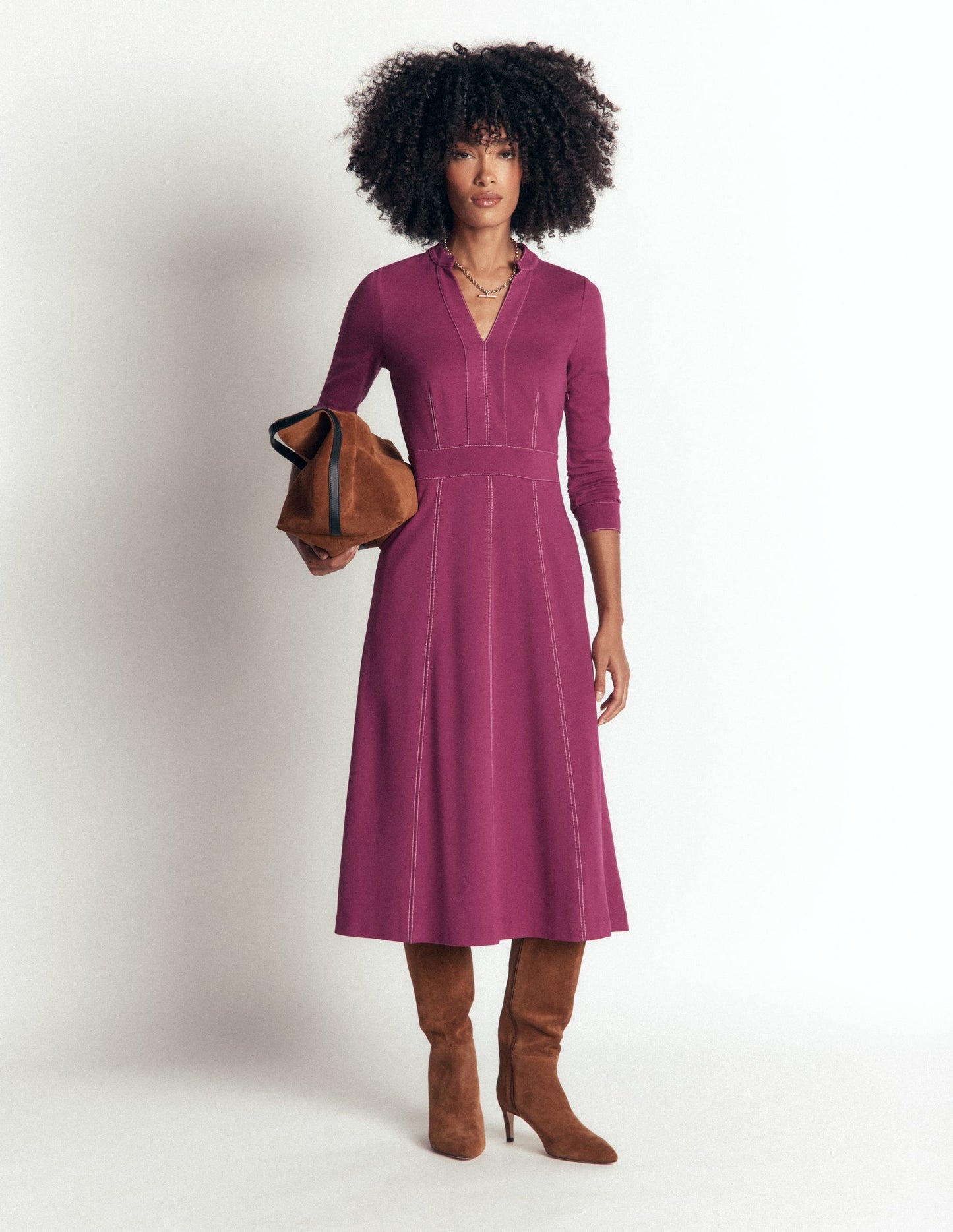 Alex Ponte Contrast Midi Dress-Raspberry Coulis