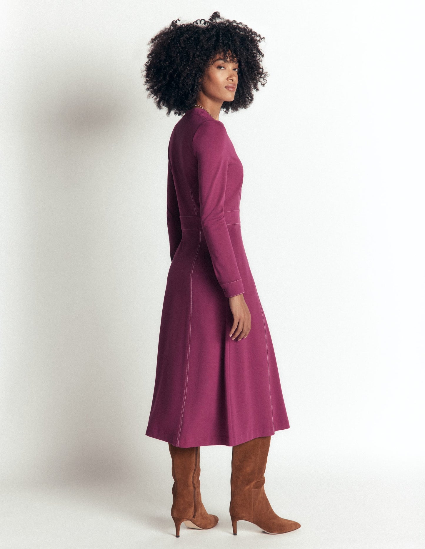 Alex Ponte Contrast Midi Dress-Raspberry Coulis