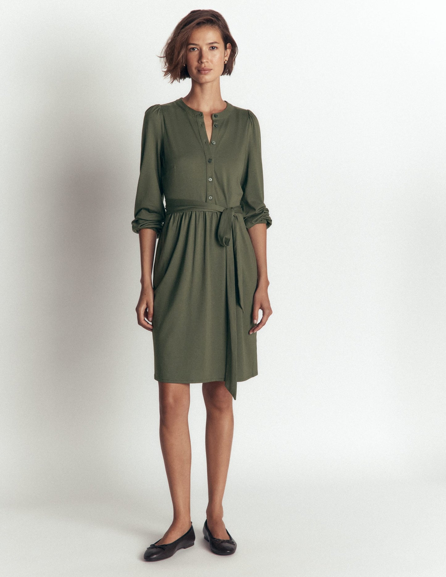 Adele Belted Jersey Dress-Chrome Green