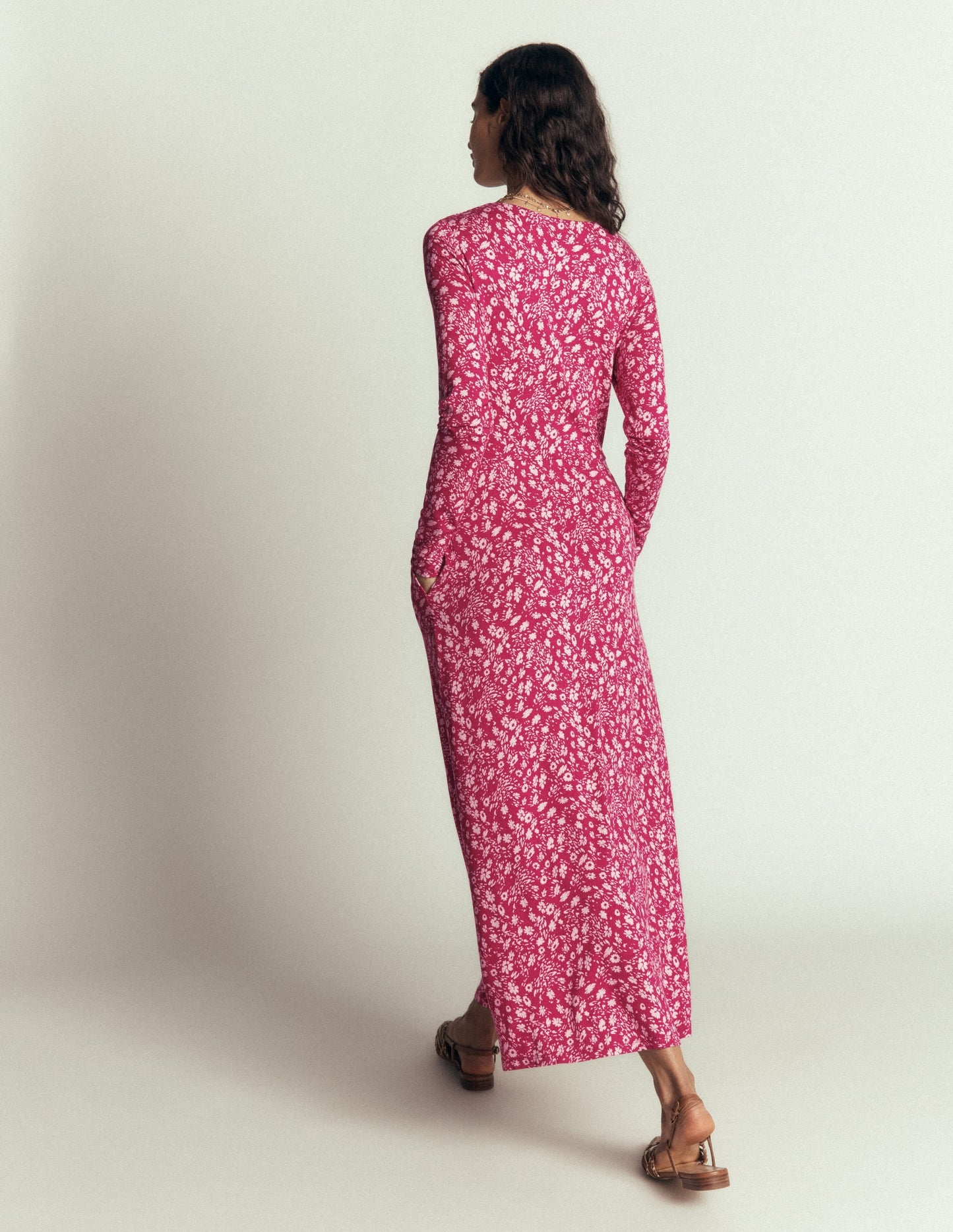 Jasmine Ruched Jersey Dress-Sweet Cherry, Scattered Flora