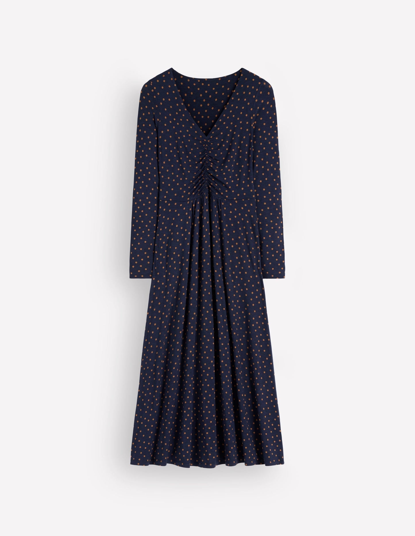 Jasmine Ruched Jersey Dress-French Navy, Painted Dot Space