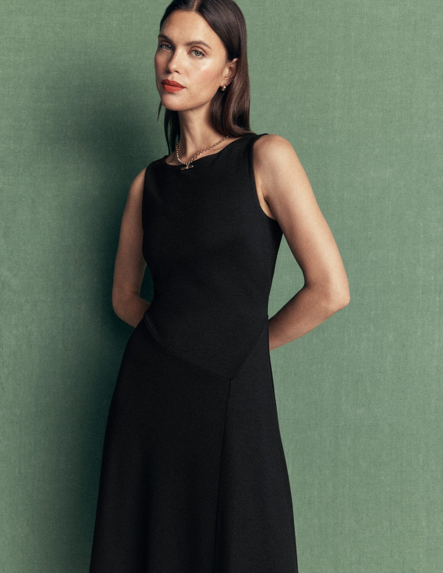 Asymetric Ponte Midi Dress-Black
