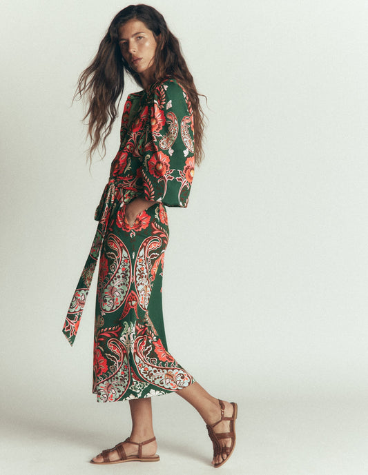Eli Belted Jersey Midi Dress-Hunter Green, Bohemia Dream