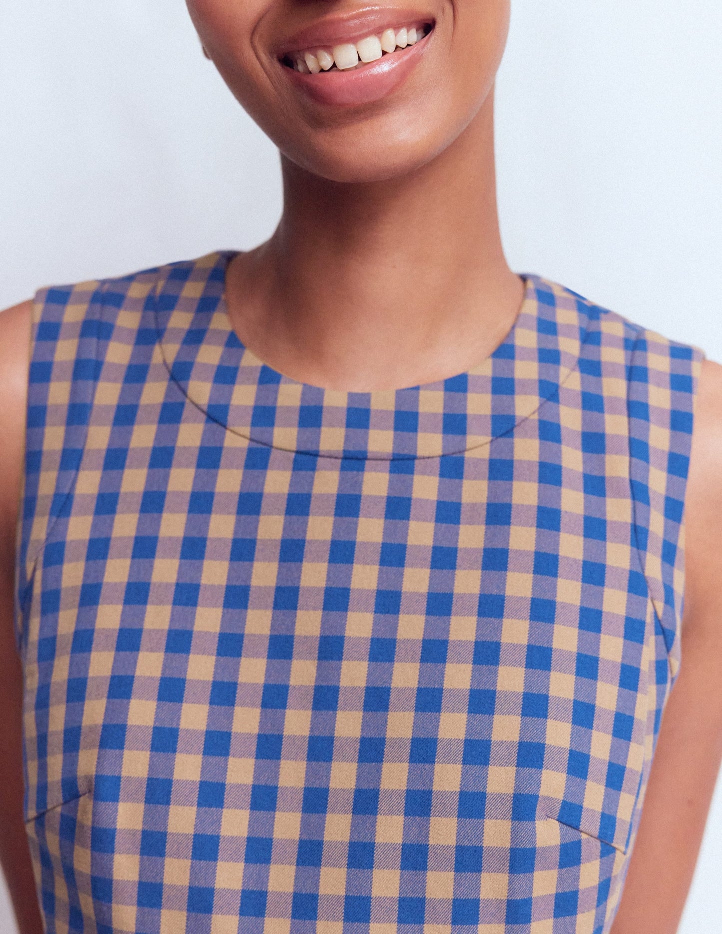 Lou Check Shift Dress-Camel, Blue Gingham