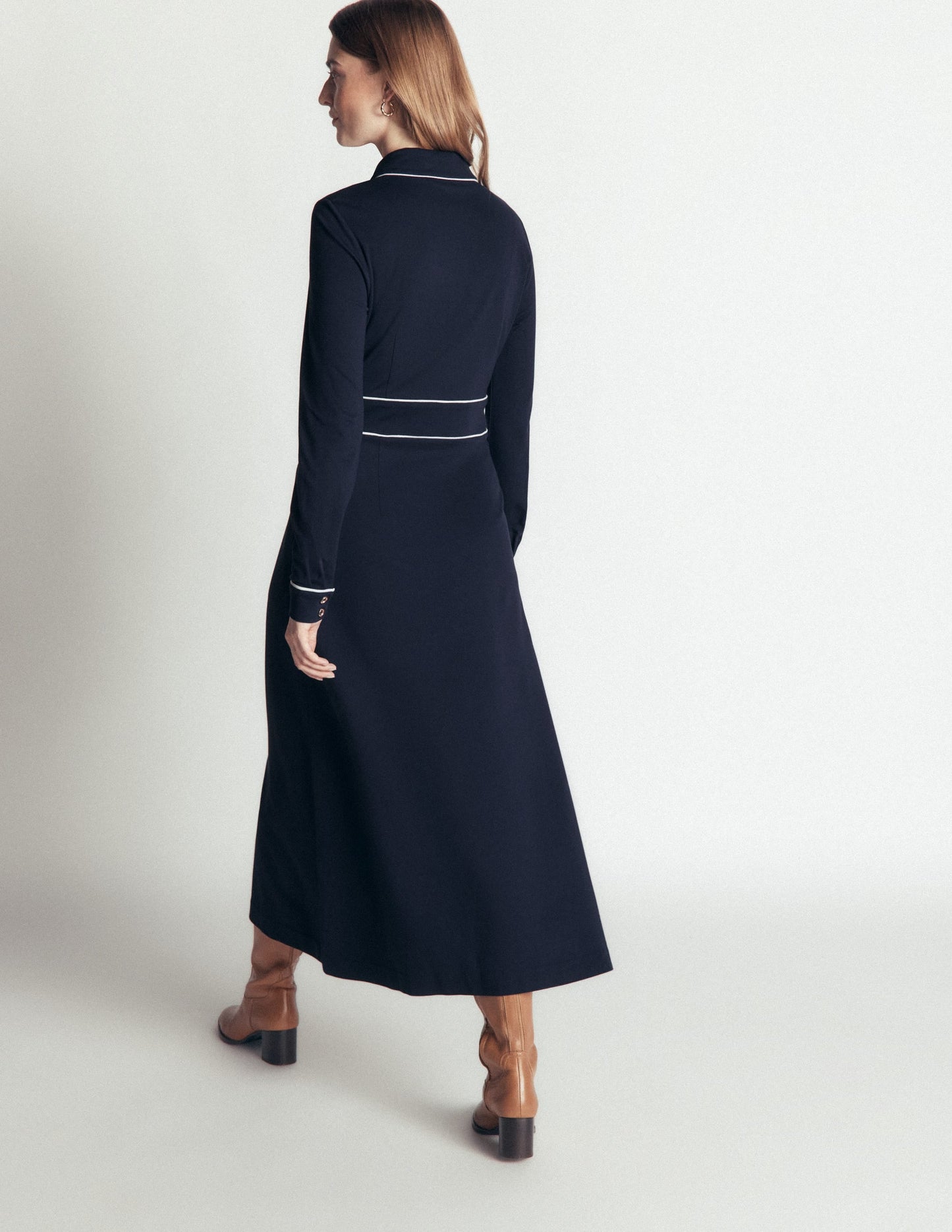 Etta Piping Detail Ponte Dress-Navy, Ivory