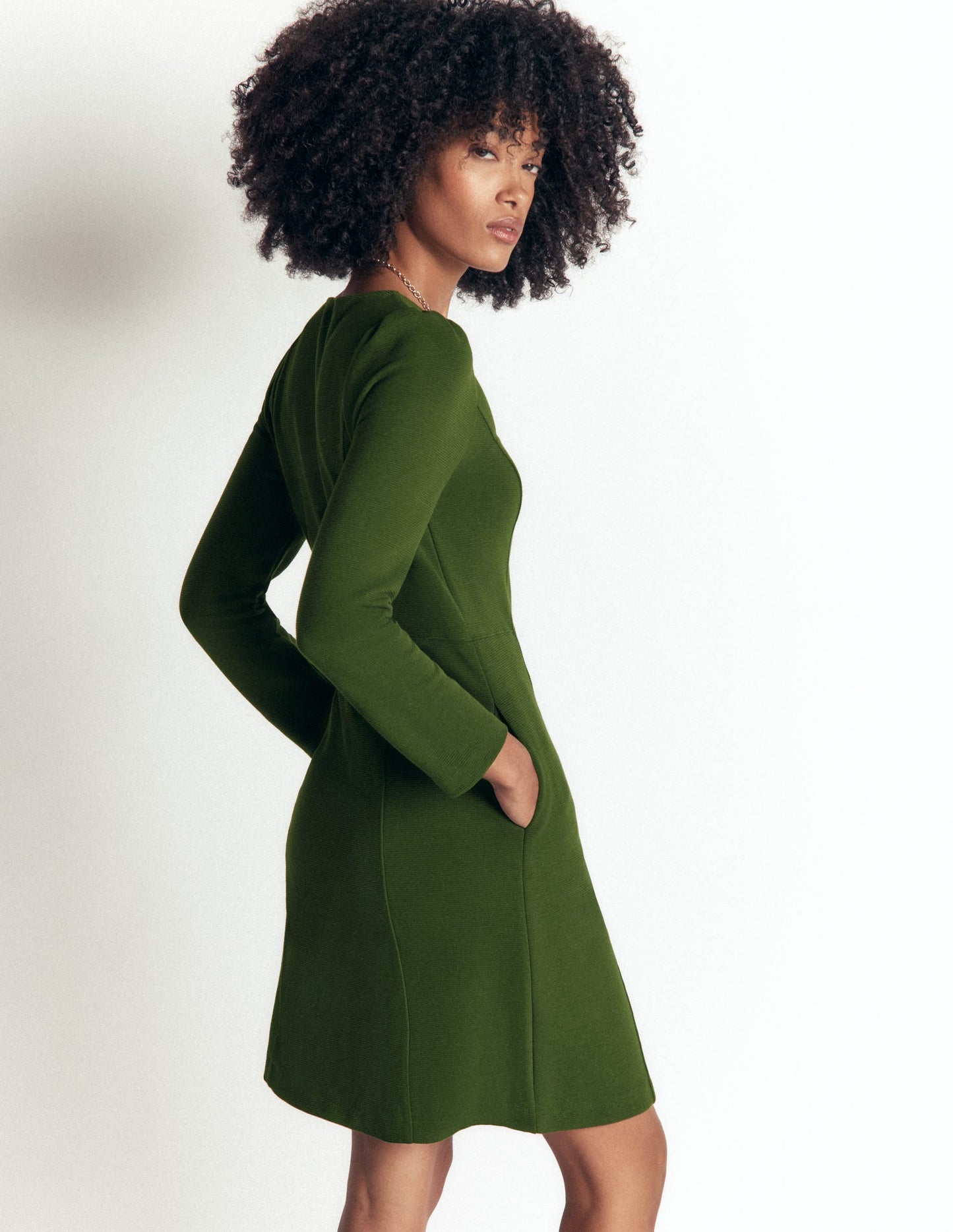 Marla Seamed Ottoman Dress-Green Fir