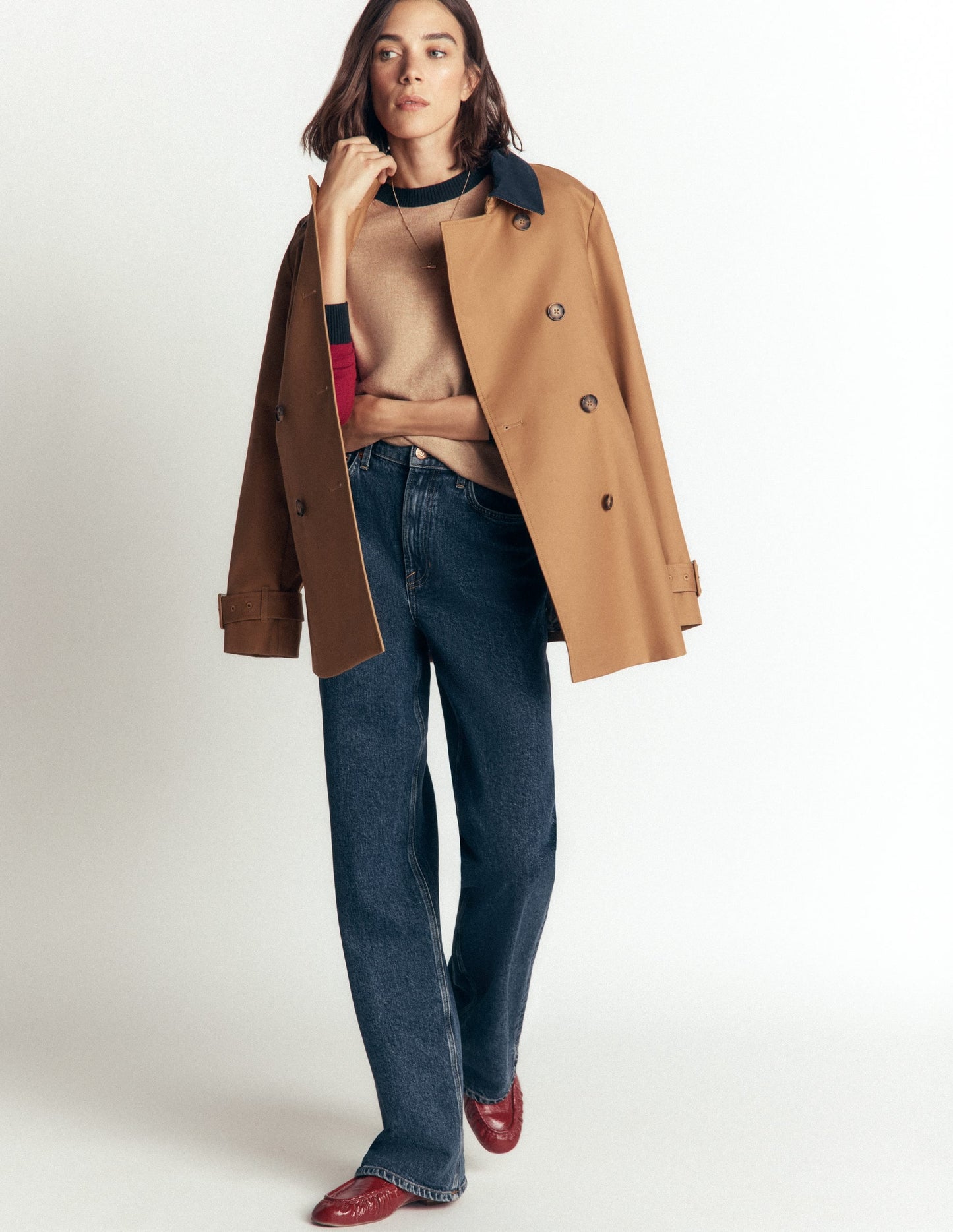 Meg Raglan Sleeve Jumper-Camel melange, red