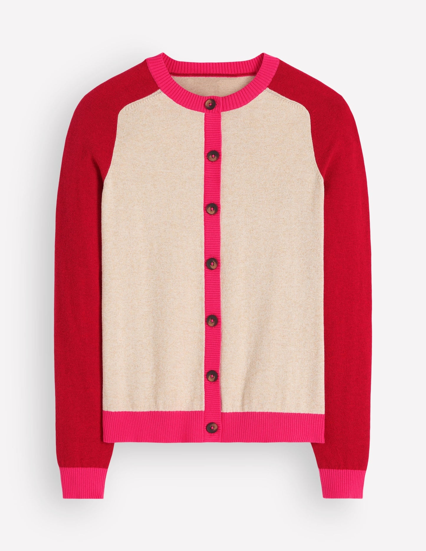 Meg Raglan Sleeve Cardigan-Pink, Ivory colour block