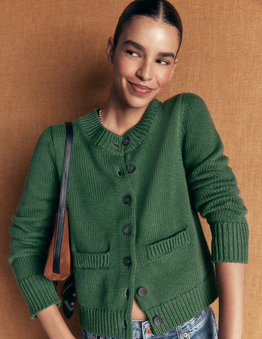 Lucy Chunky Cotton Cardigan-highland green