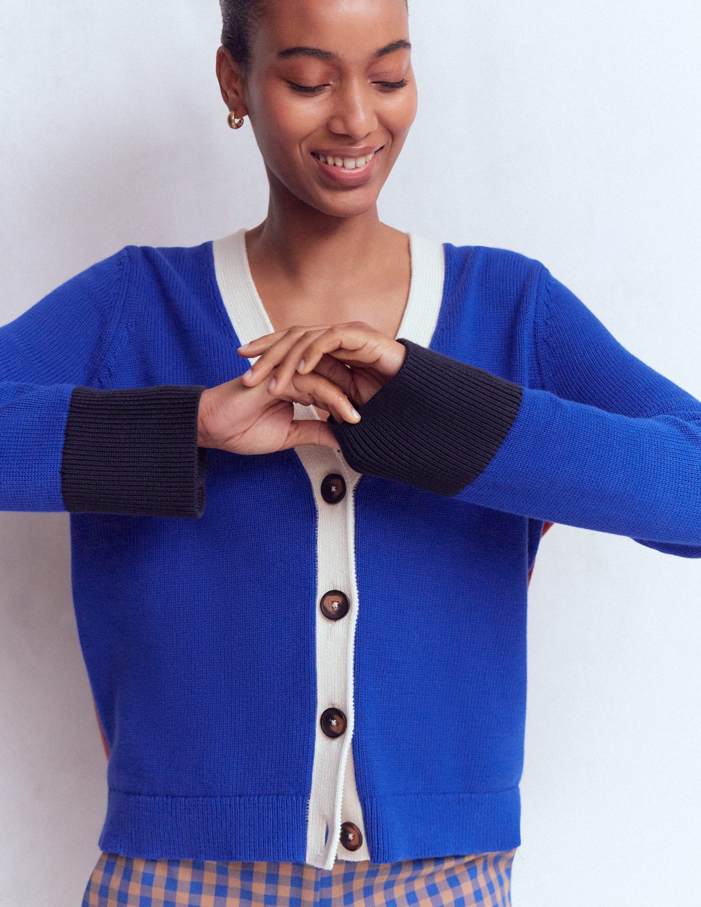 Lucy Relaxed Cotton Cardigan-Bright Blue, Colour Block