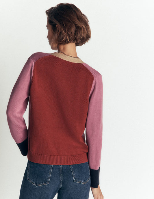 Lucy Relaxed Cotton Cardigan-Pink Heather Colour Block