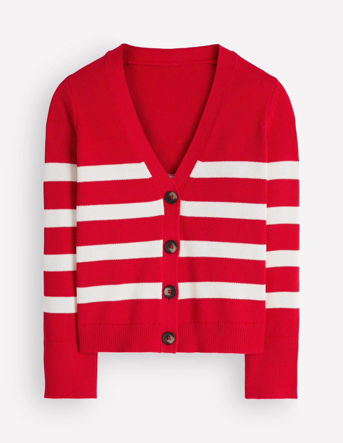 Lucy Relaxed Cotton Cardigan-Deep Red, Ivory Stripe