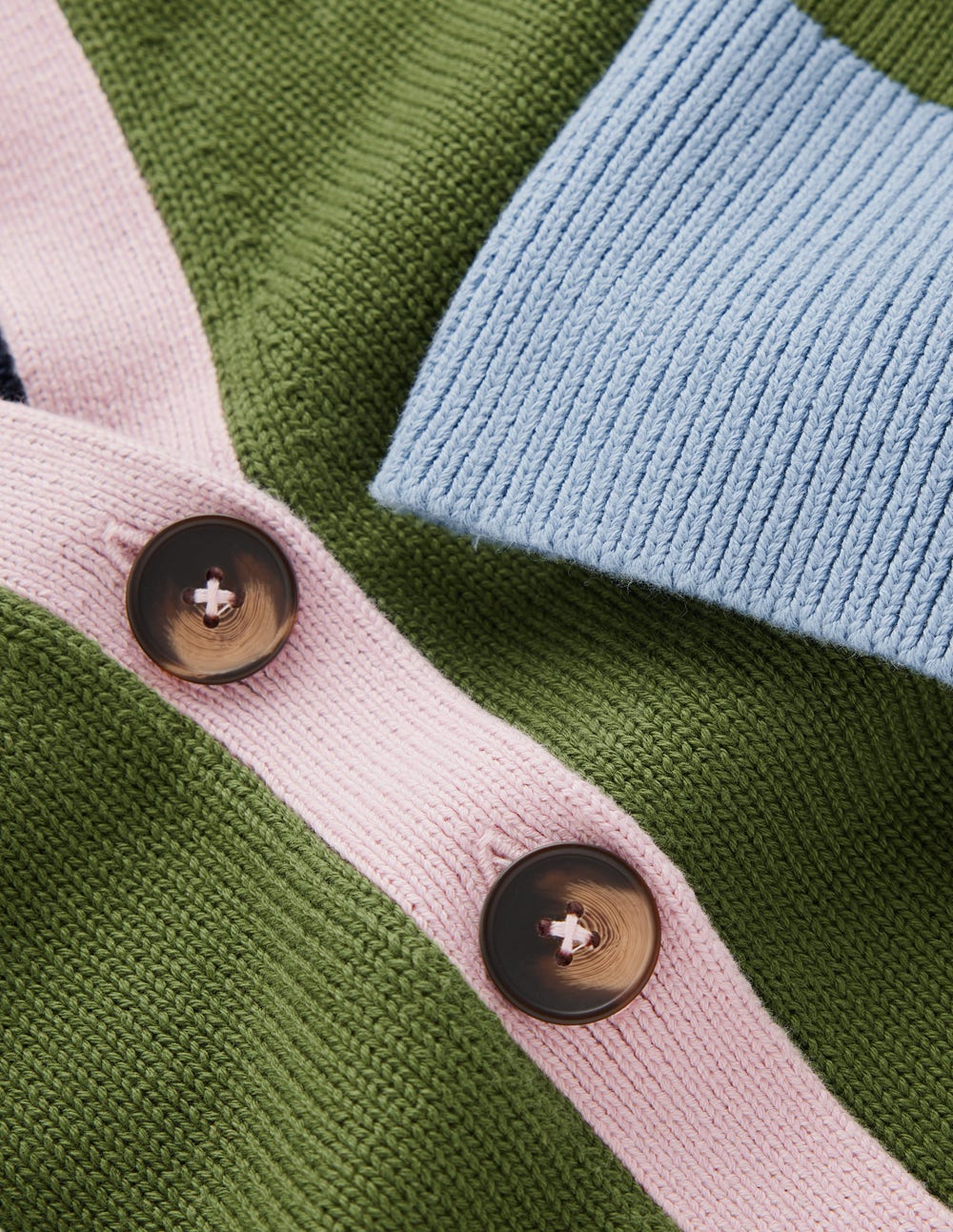 Lucy Relaxed Cotton Cardigan-Forest Green Colour Block