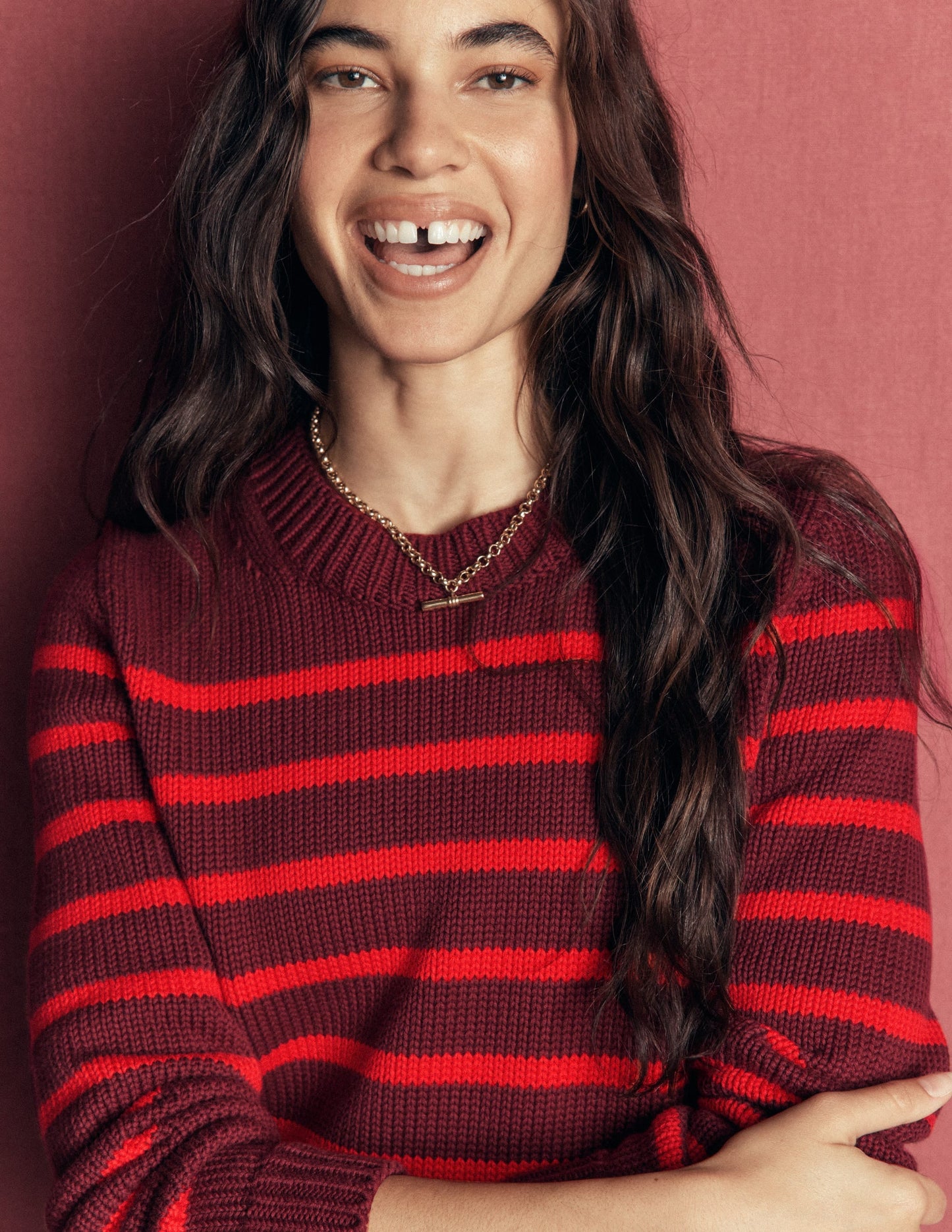 Lucy Chunky Cotton Jumper-Chestnut, Poppy Red