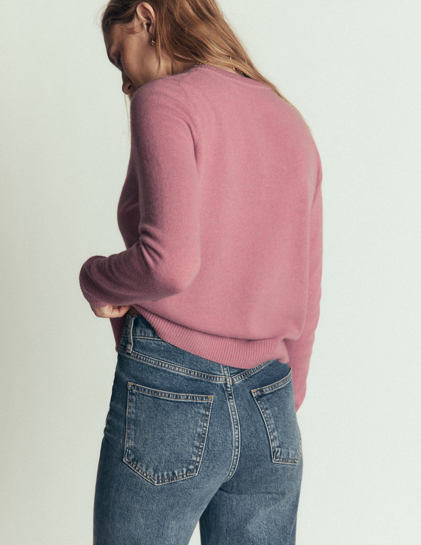 Elsie Cashmere Crew Cardigan-Pink Heather