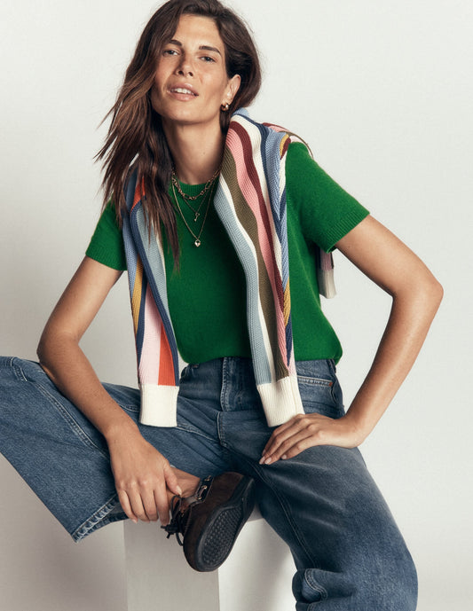 Elsie Cashmere Crew T-shirt-Fresh Green