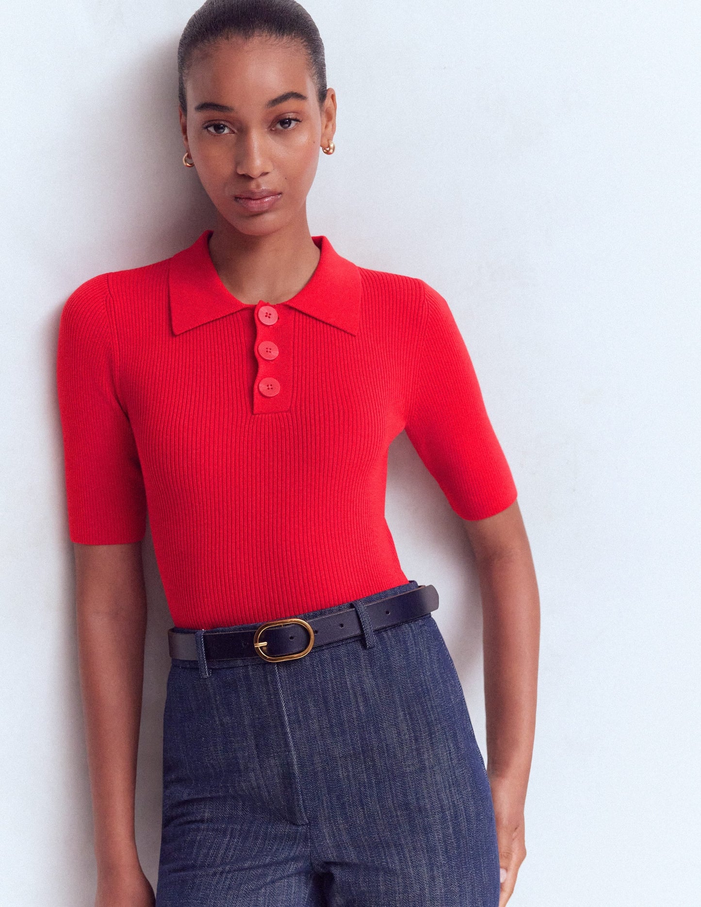 Rhianne Cotton Rib Jumper-Poppy Red