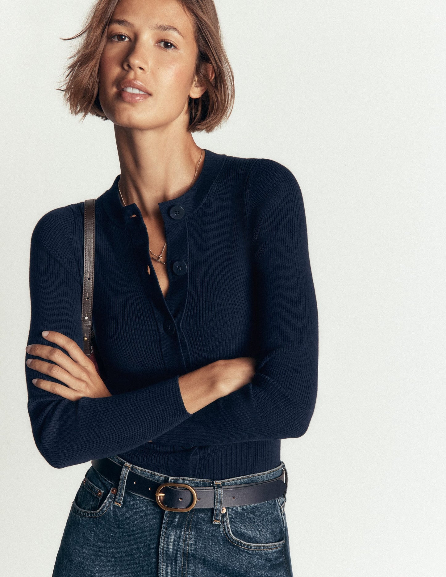 Rhianne Cotton Rib Cardigan-Navy