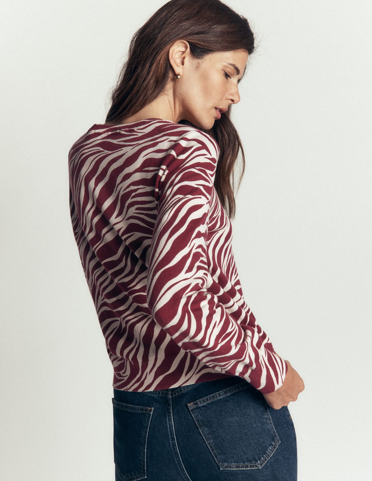 Camilla Cotton Crew Jumper-Chestnut, Zebra Swirl
