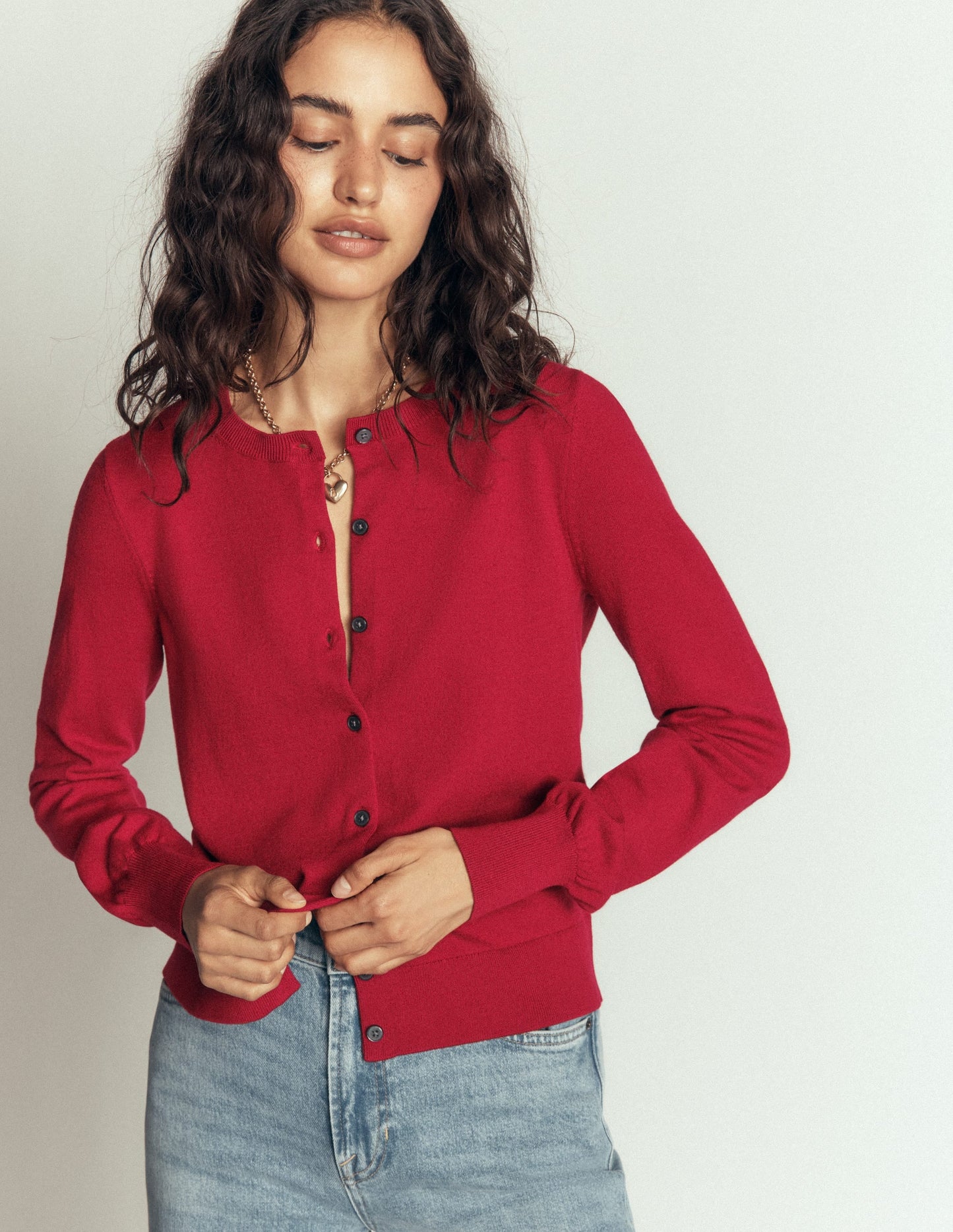 Camilla Cotton Crew Cardigan-Crimson Red
