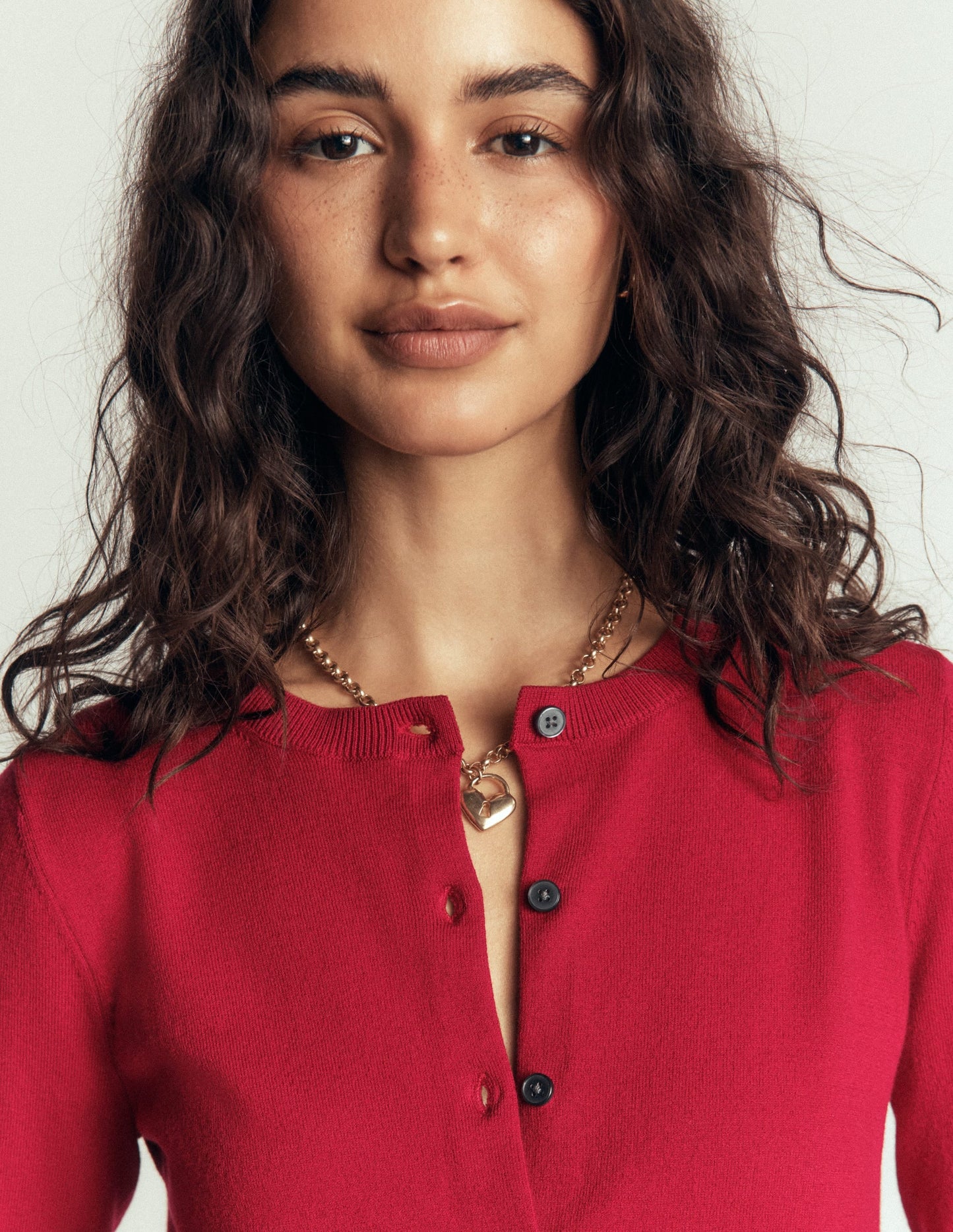 Camilla Cotton Crew Cardigan-Crimson Red