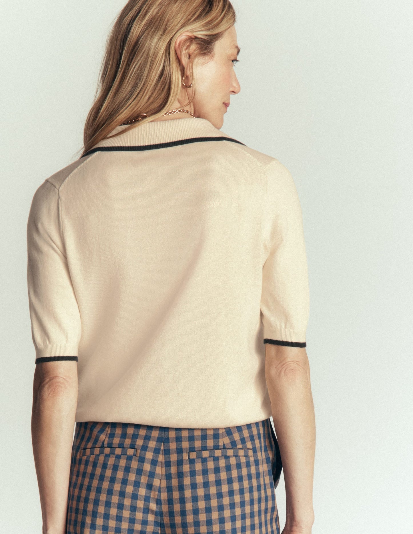 Collared Knitted T-shirt-Ivory, Navy