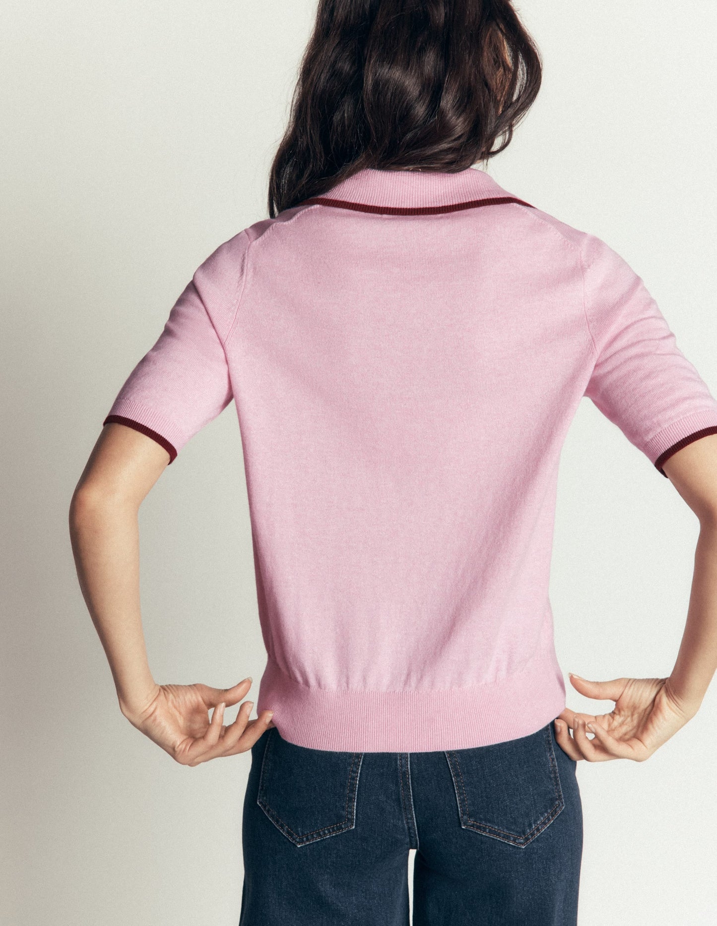 Collared Knitted T-shirt-Sheer Pink