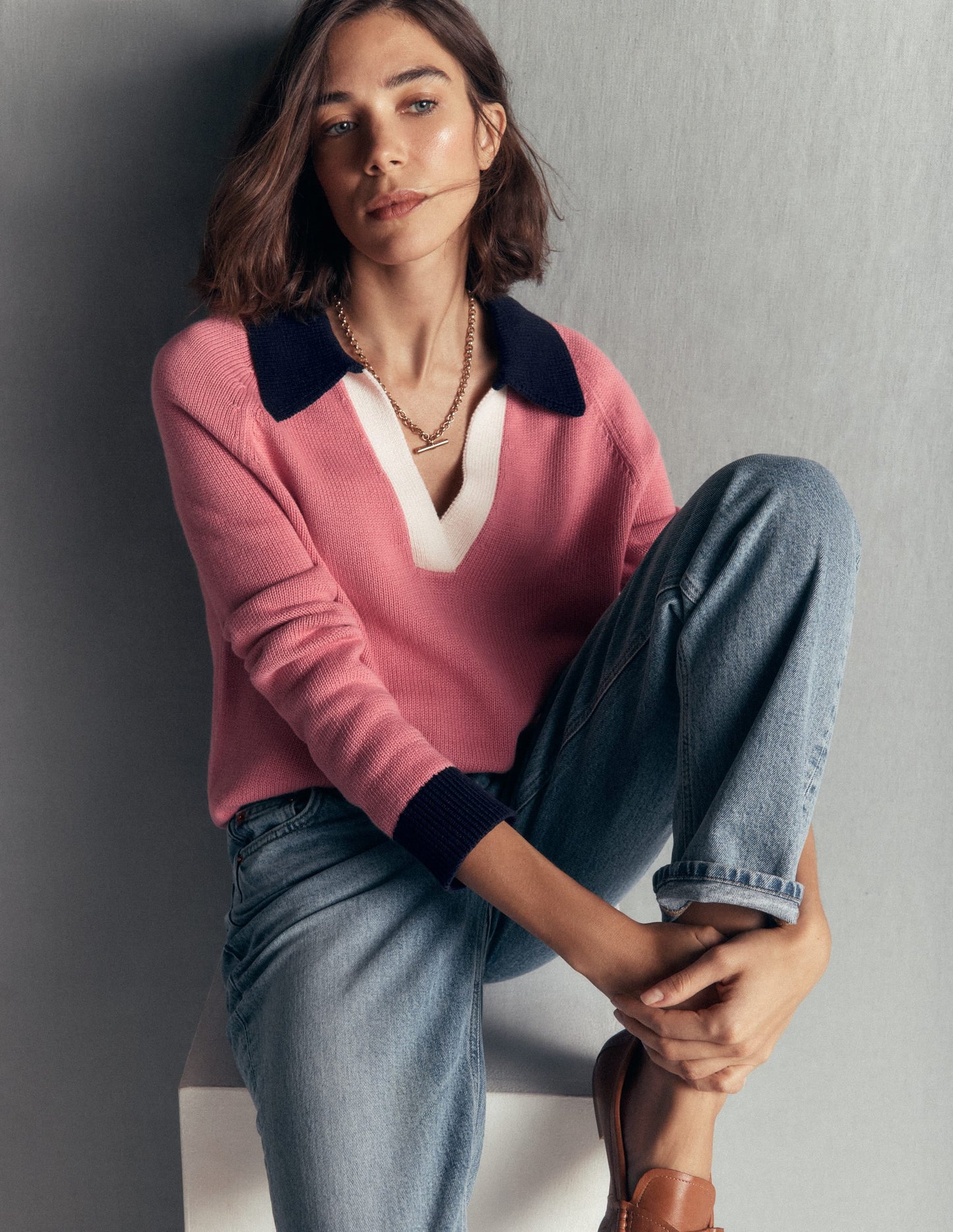 Lucy Cotton Henley Jumper-Forminca Pink
