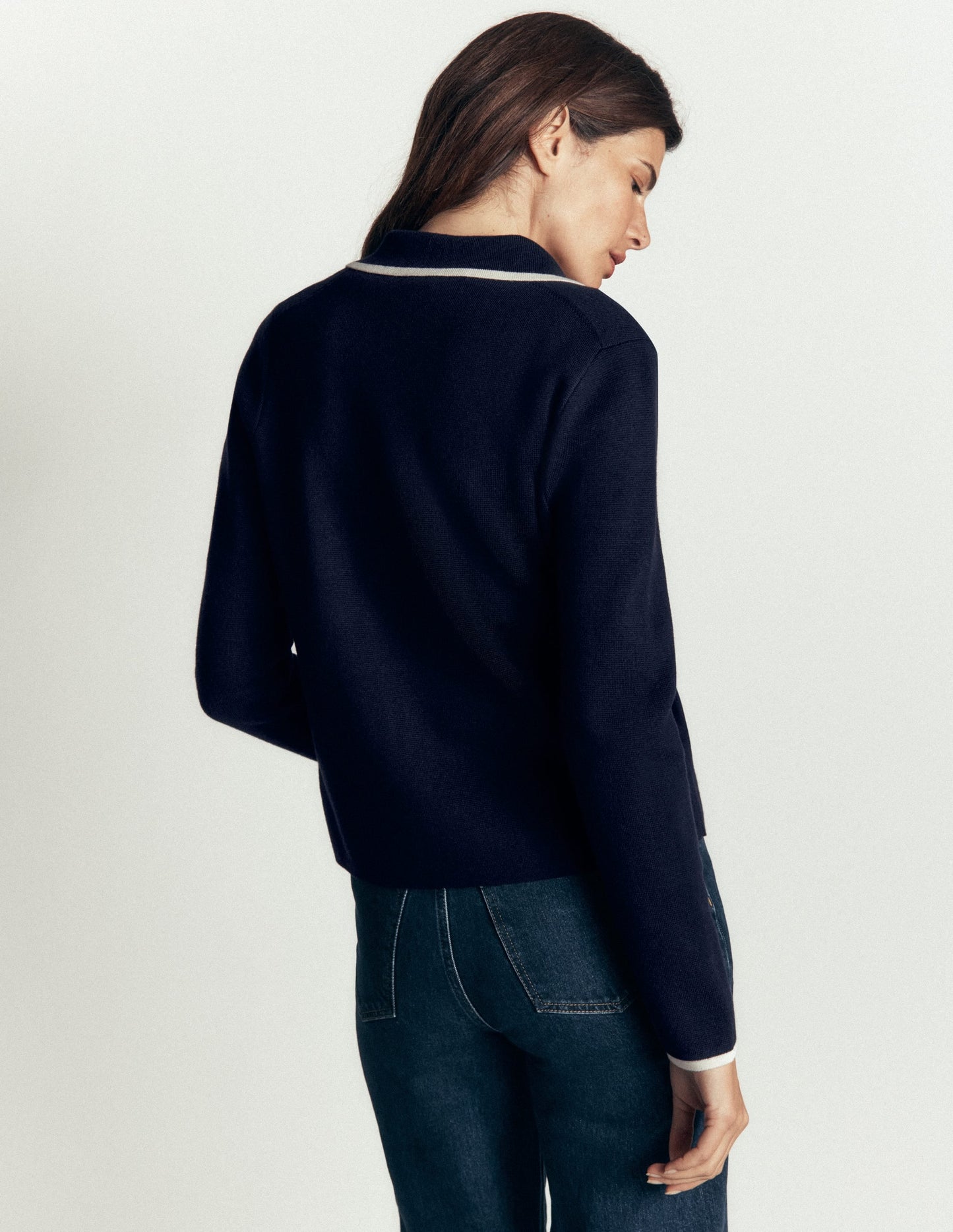 Phoebe Collared Knitted Jacket-Navy