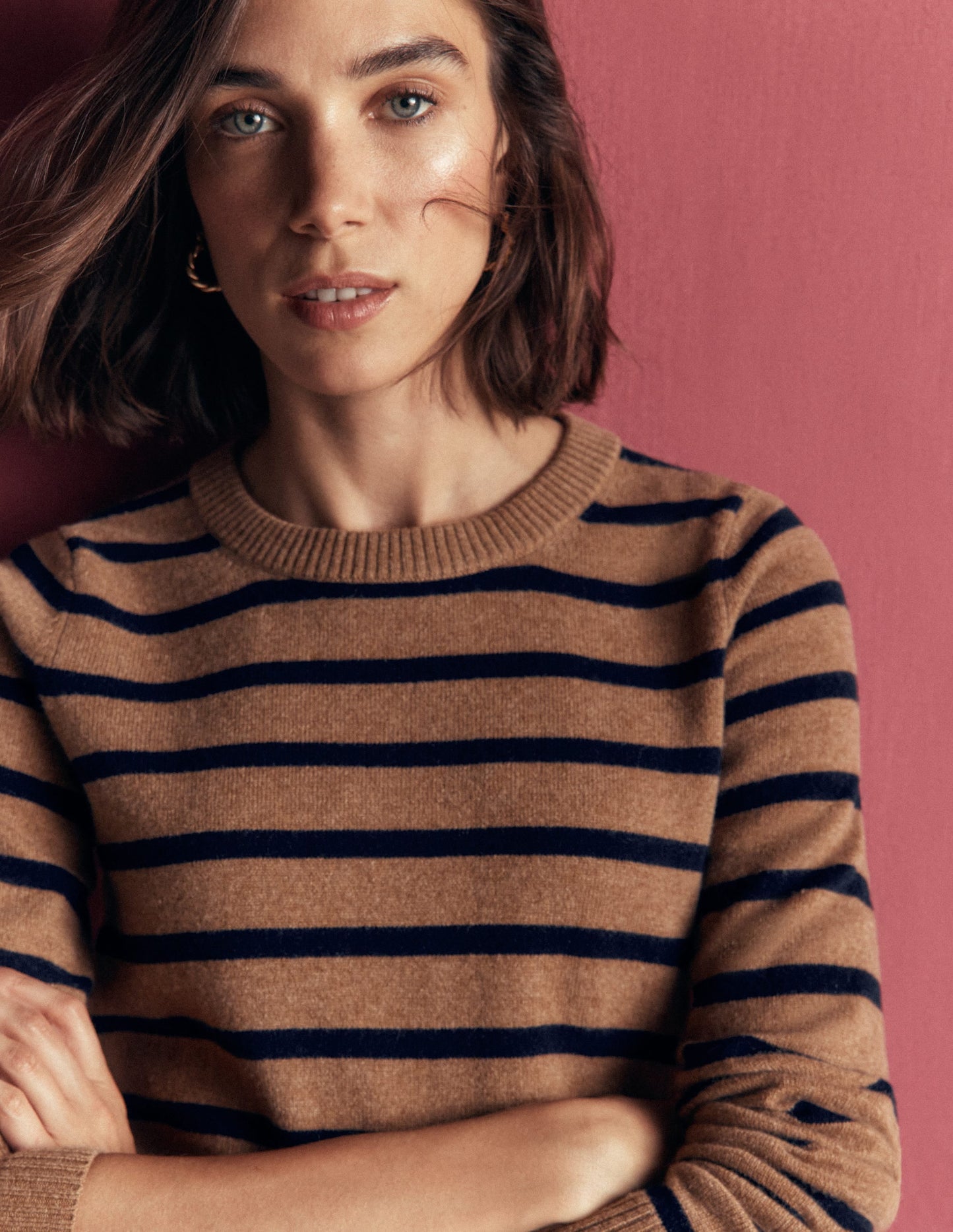 Elsie Cashmere Crew Jumper-Warm Ginger, Stripe